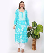Load image into Gallery viewer, Azure Hand-Embroidered Chikankari Kurta