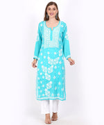 Load image into Gallery viewer, Azure Hand-Embroidered Chikankari Kurta