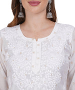 Load image into Gallery viewer, White Chanderi Hand-Embroidered Chikankari Kurta with Gold Thread Work