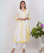 Load image into Gallery viewer, Yellow On White Tie & Dye Nyra Cut Lucknowi Chikankari Kurta
