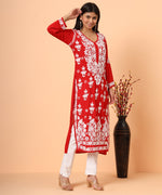 Load image into Gallery viewer, Red Aiman Modal Chikankari Kurta