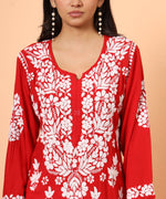 Load image into Gallery viewer, Red Aiman Modal Chikankari Kurta