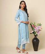 Load image into Gallery viewer, Russian Silk Kurta with Luminescent Silver Embroidery