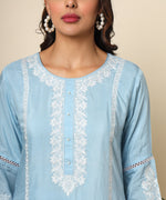 Load image into Gallery viewer, Russian Silk Kurta with Luminescent Silver Embroidery