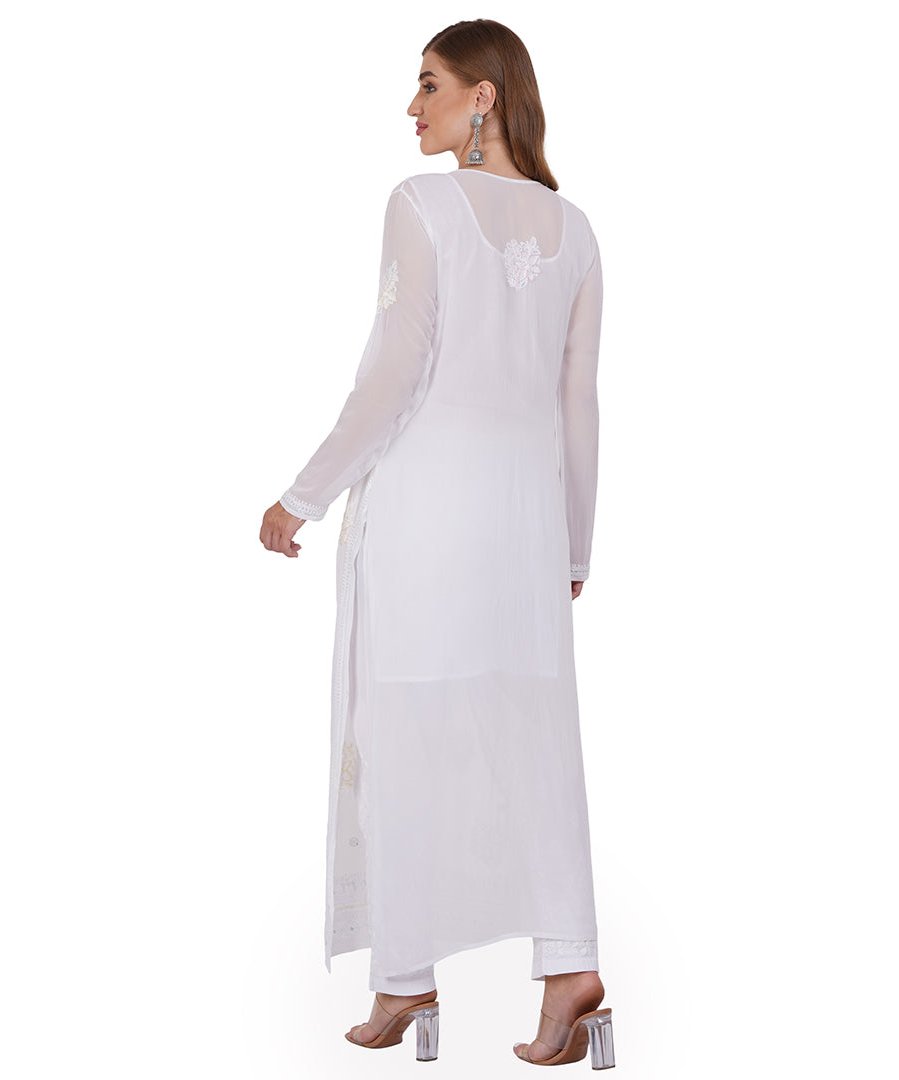 Luxurious Long Length Cutdana Work Lucknowi Chikankari Kurta