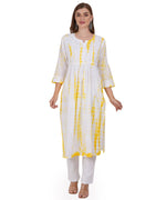 Load image into Gallery viewer, Yellow On White Tie &amp; Dye Nyra Cut Lucknowi Chikankari Kurta
