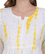 Load image into Gallery viewer, Yellow On White Tie &amp; Dye Nyra Cut Lucknowi Chikankari Kurta
