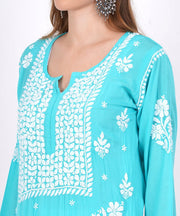 Azure Hand-Embroidered Chikankari Kurta