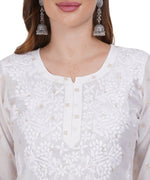 Load image into Gallery viewer, White Chanderi Hand-Embroidered Chikankari Kurta with Gold Thread Work
