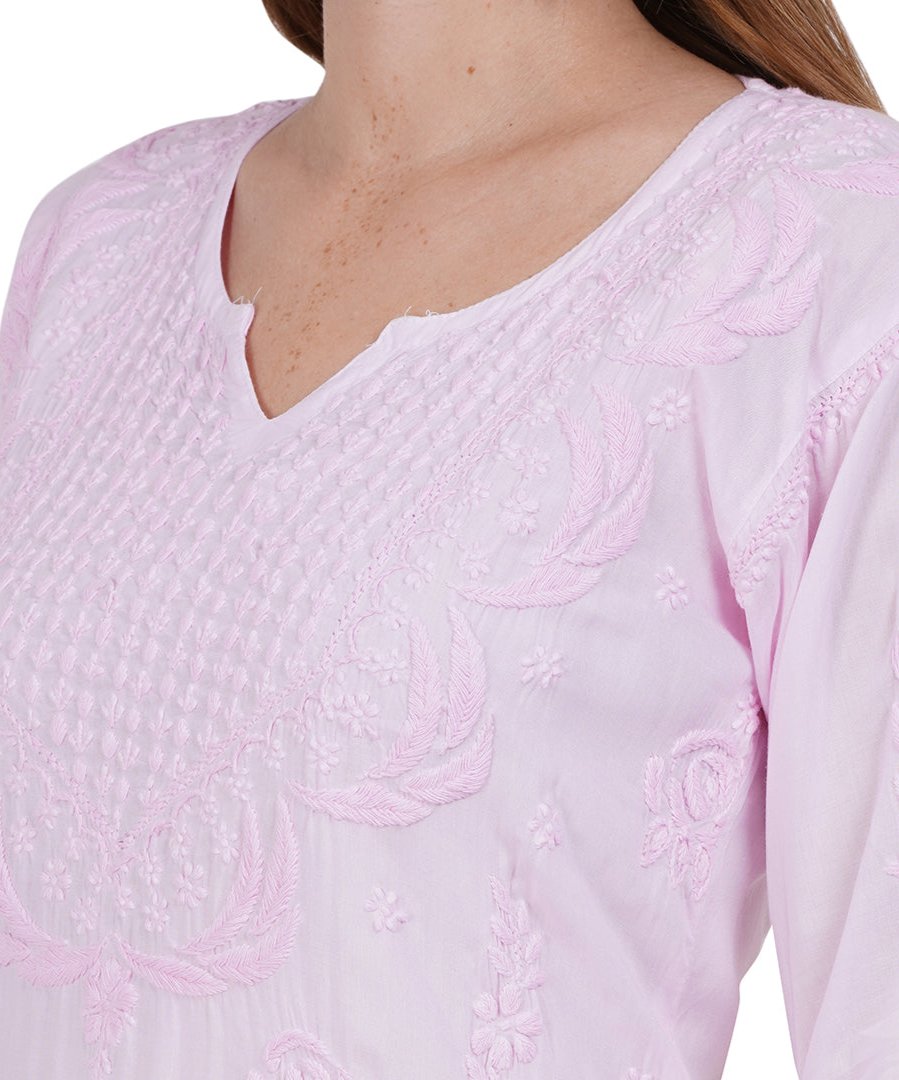 Elegant Pink Hand-Embroidered Lucknowi Chikankari Kurta