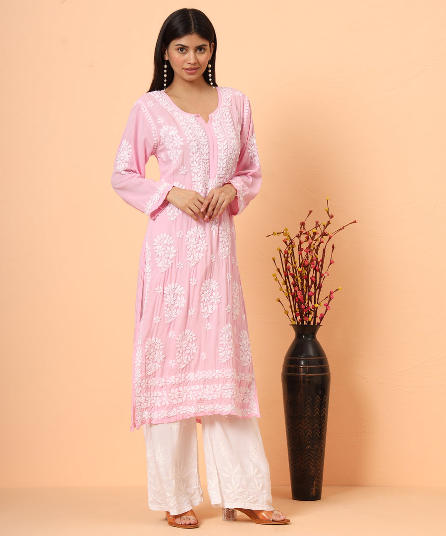 Pink Aiman Modal Chikankari Kurta