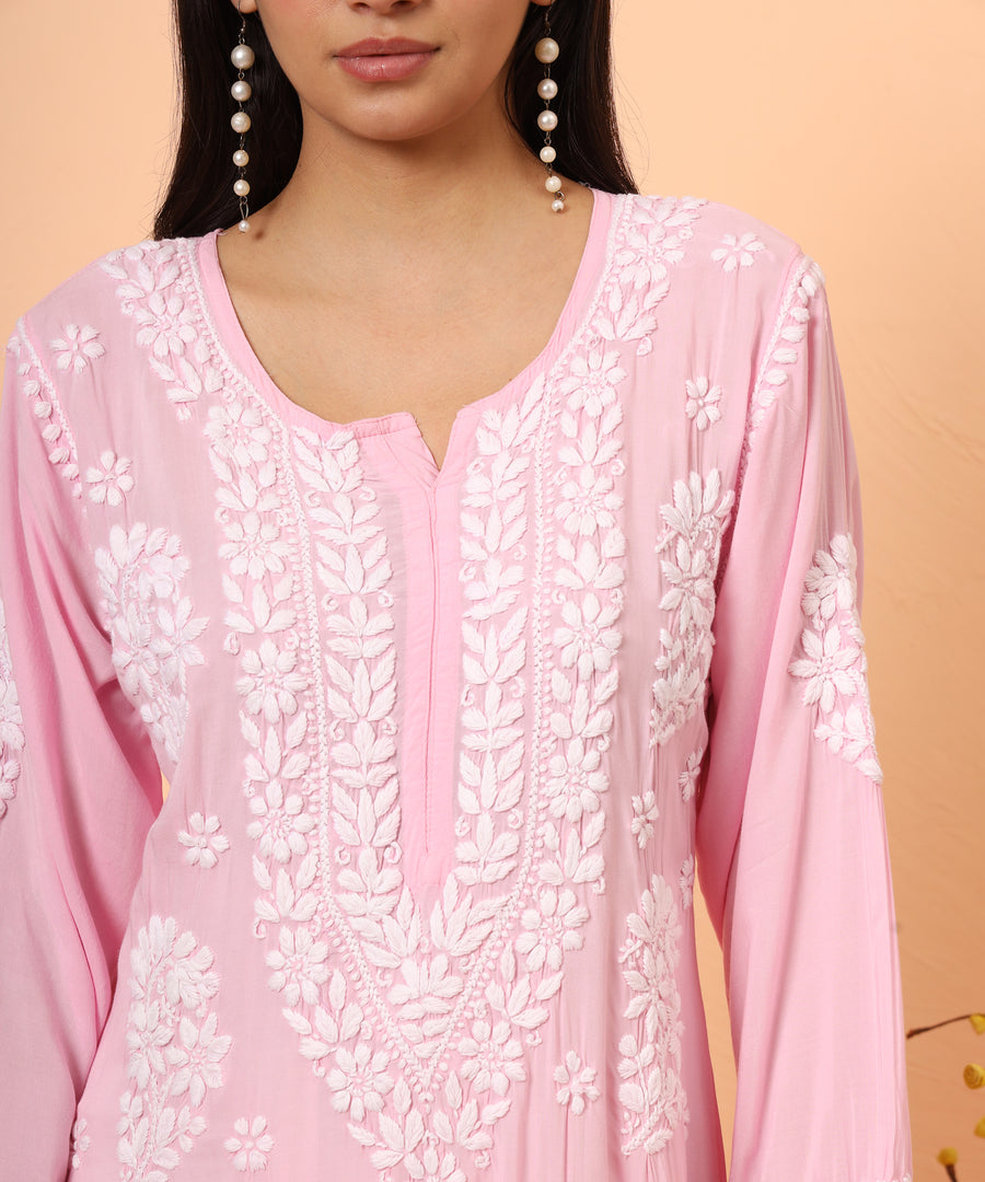 Pink Aiman Modal Chikankari Kurta