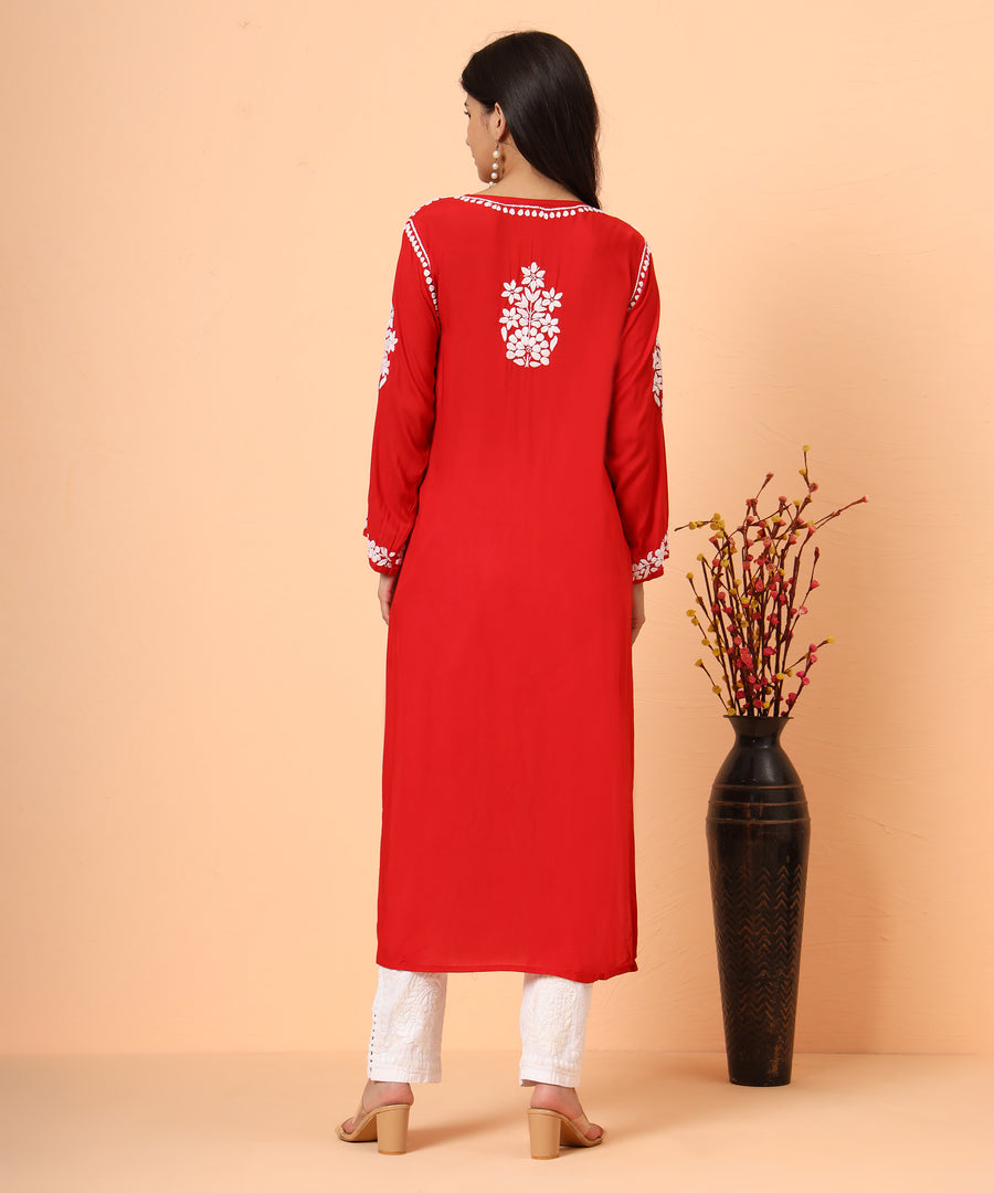 Red Aiman Modal Chikankari Kurta