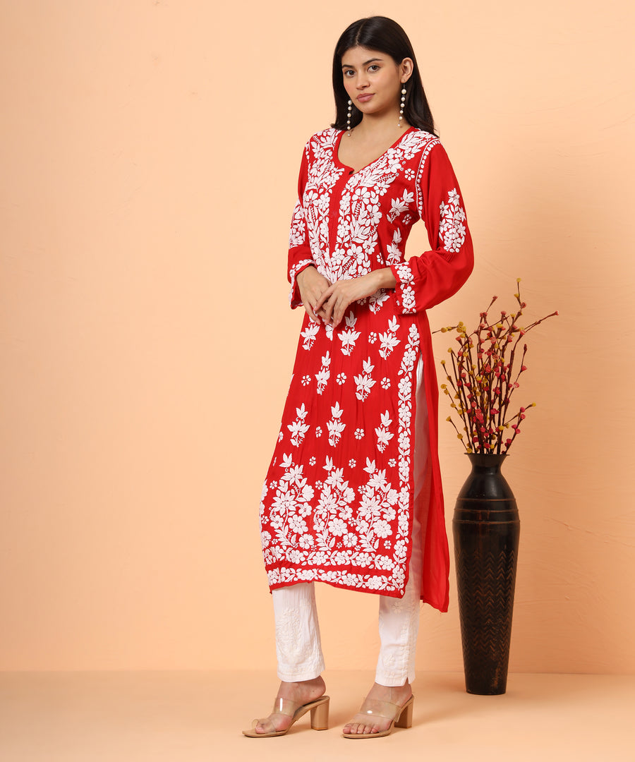 Red Aiman Modal Chikankari Kurta