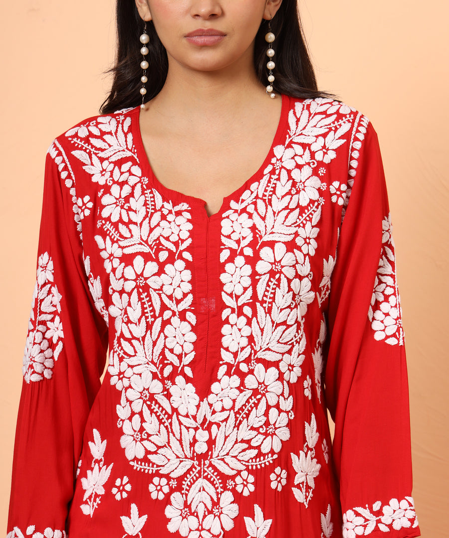 Red Aiman Modal Chikankari Kurta