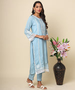 Load image into Gallery viewer, Russian Silk Kurta with Luminescent Silver Embroidery
