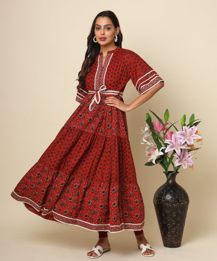 Jaipuri Cotton Floral Print Long Dress