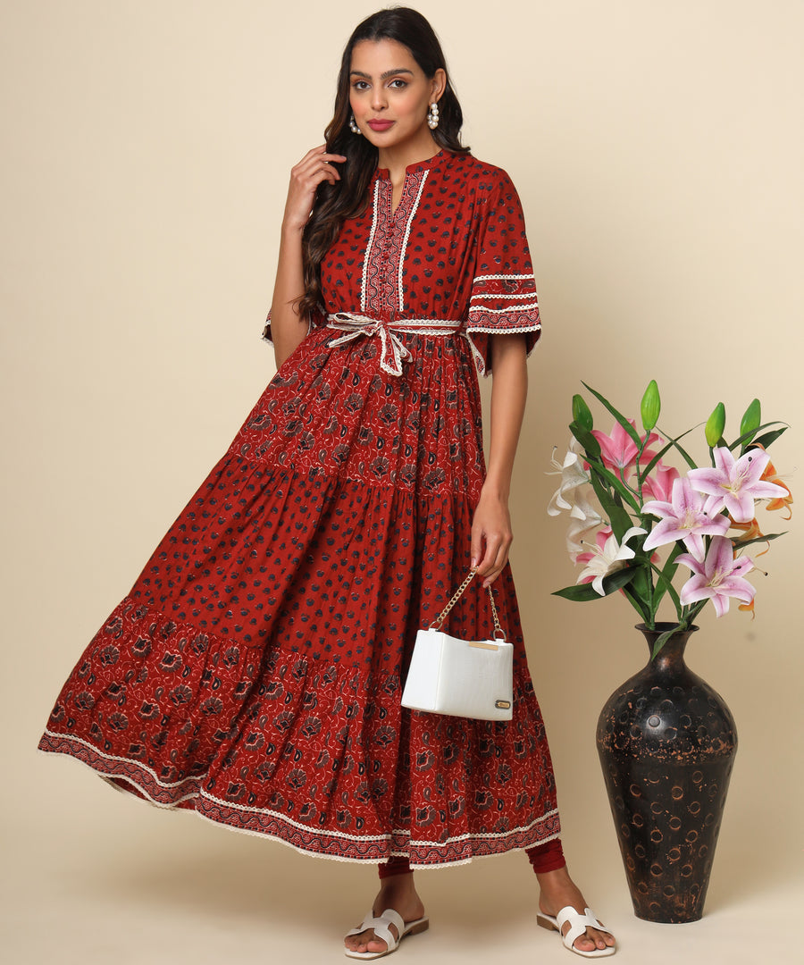 Jaipuri Cotton Floral Print Long Dress