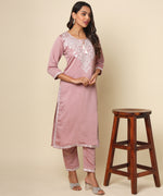 Load image into Gallery viewer, Russian Silk Kurta with Delicate Silver Threadwork
