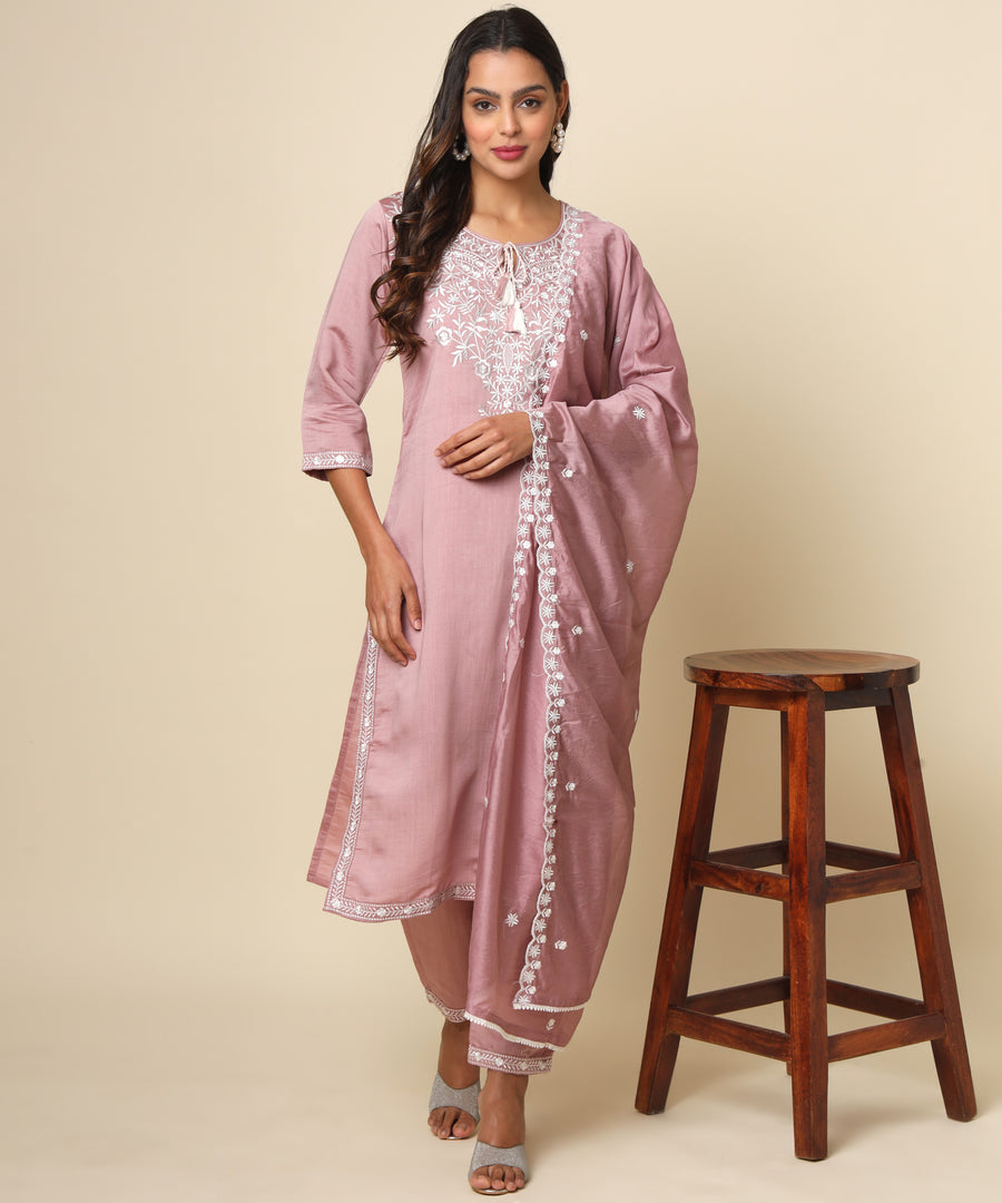 Russian Silk Kurta with Delicate Silver Threadwork